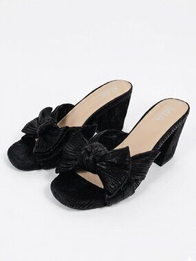 NWOT MIA Mechelle Pleated Knot Bow Sandals Block Heel Slide Mules Black 7.5